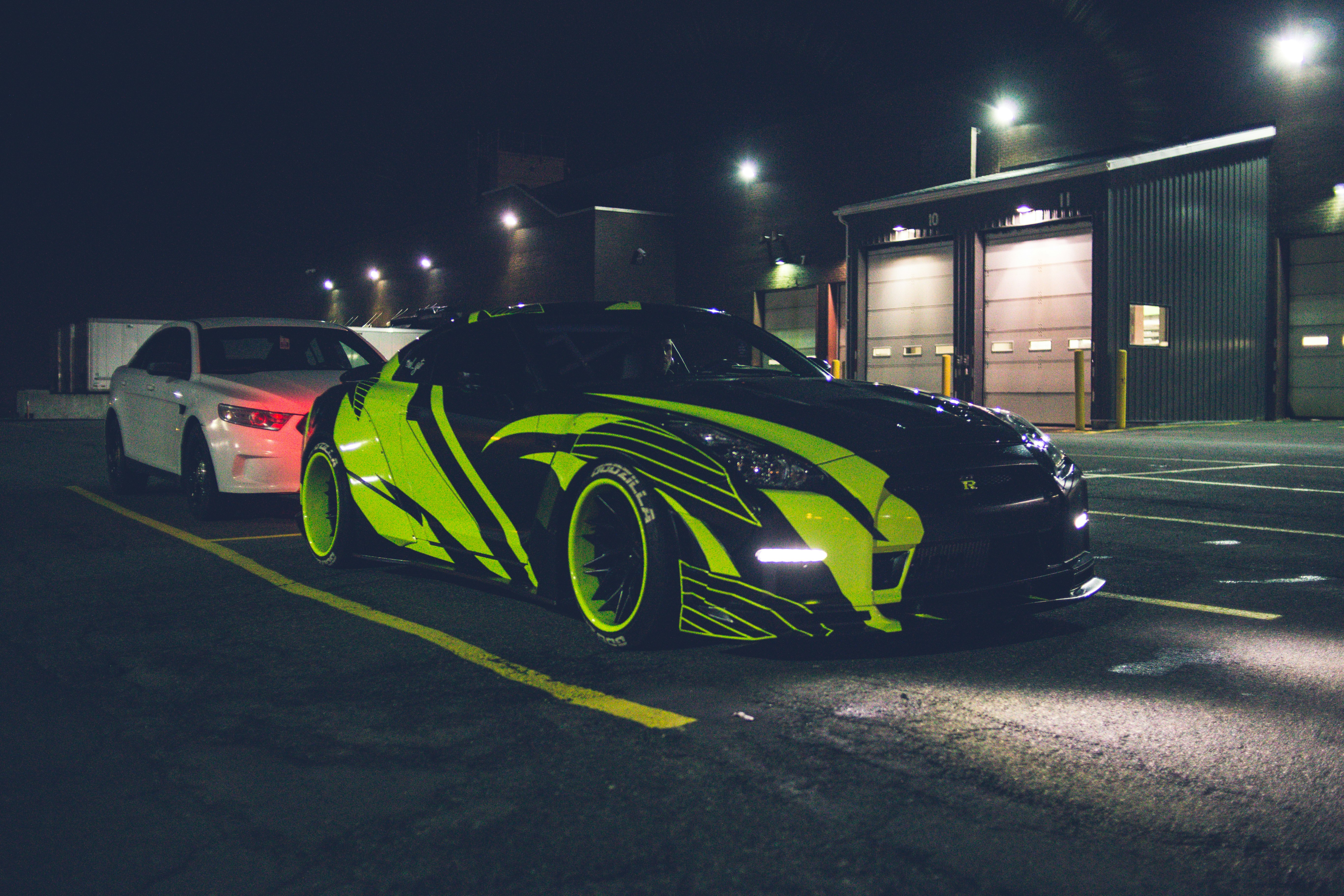 black and yellow sports car